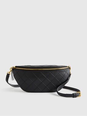 QUINCE Italian Leather Diamond Stitch Sling Black 8491